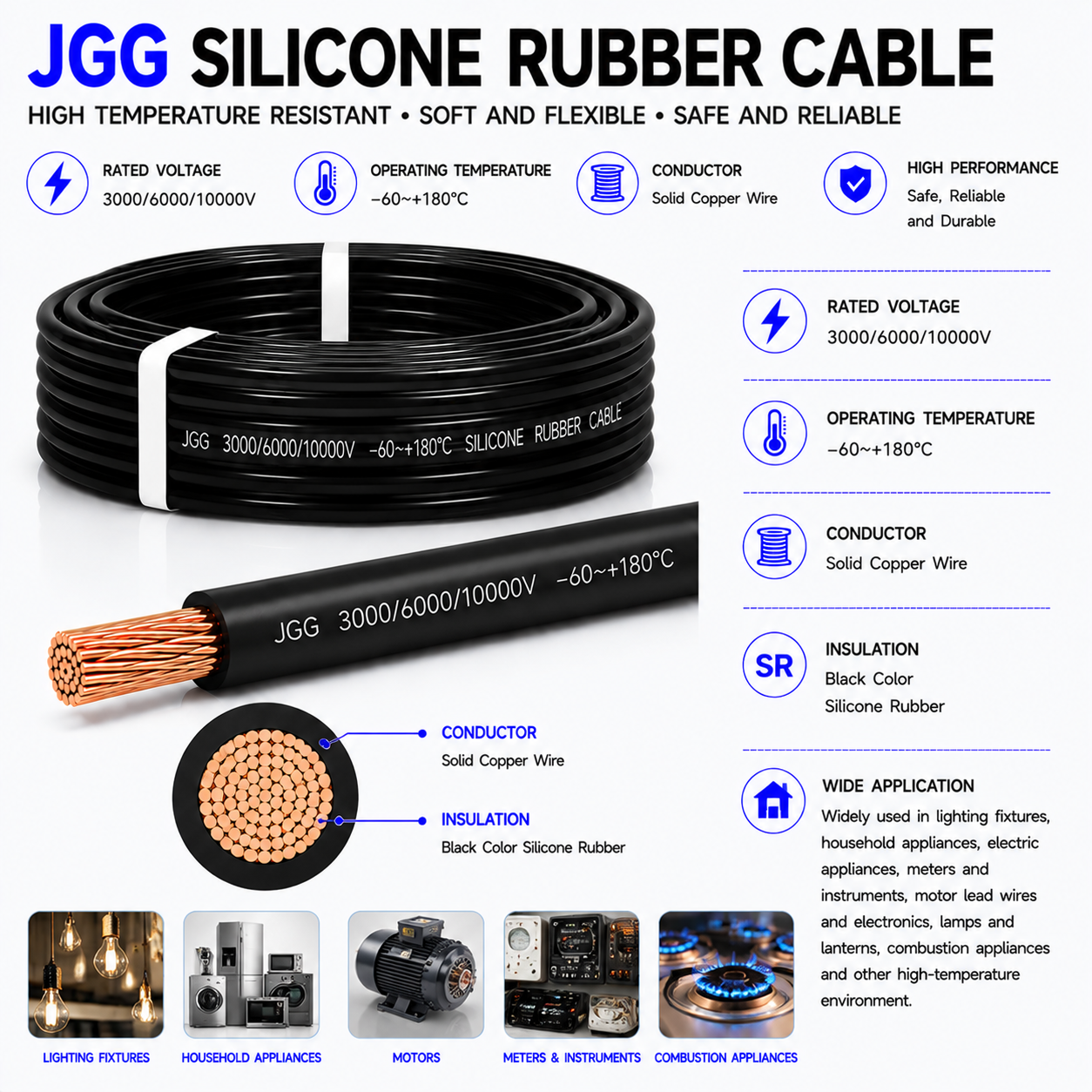 JGG Silicone Rubber Cable High Temperature Flexible Silicone Insulated Wire