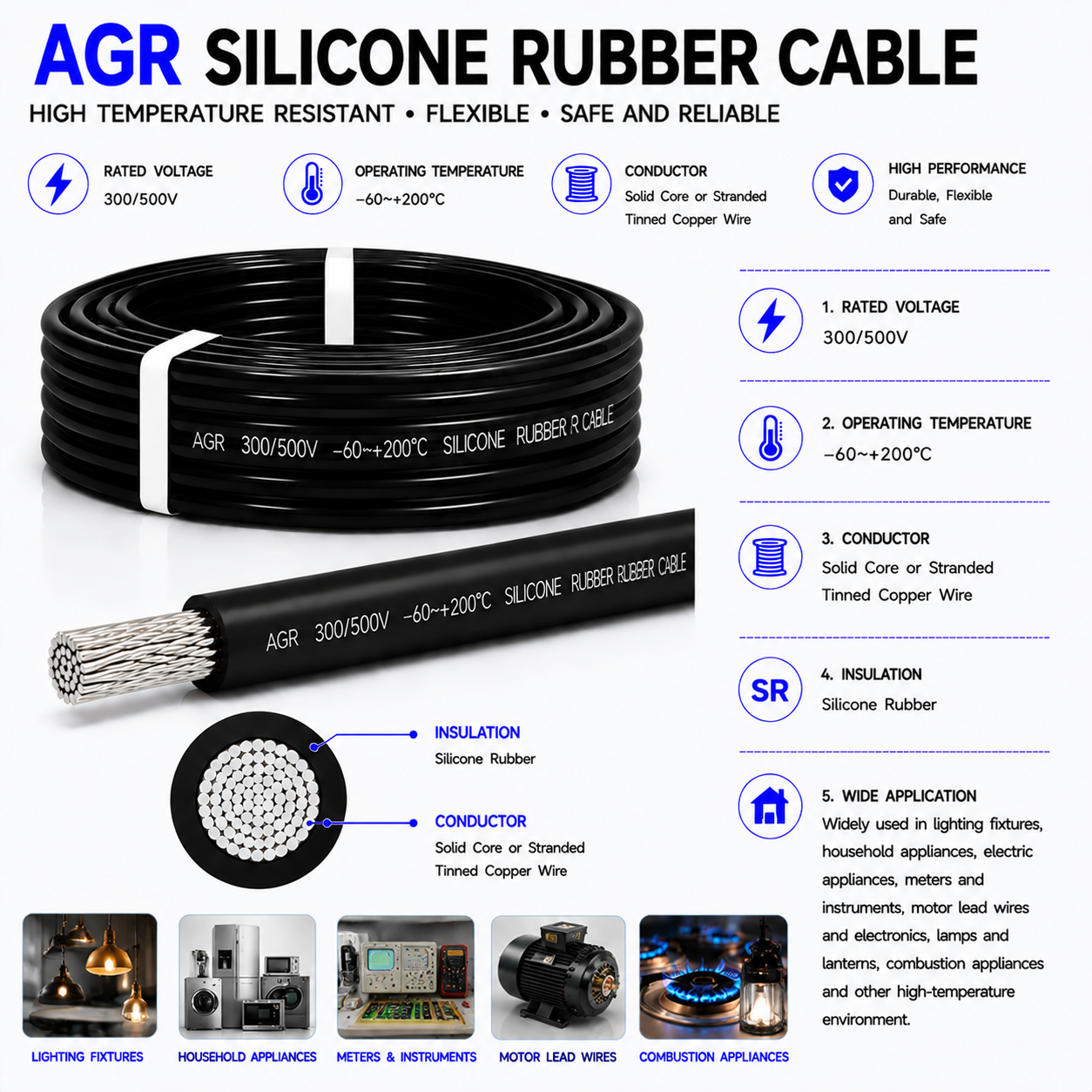 AGR Battery Cable 4/0 Gauge Rubber Silicone Insulated Copper Flexible Electric Welding Cable